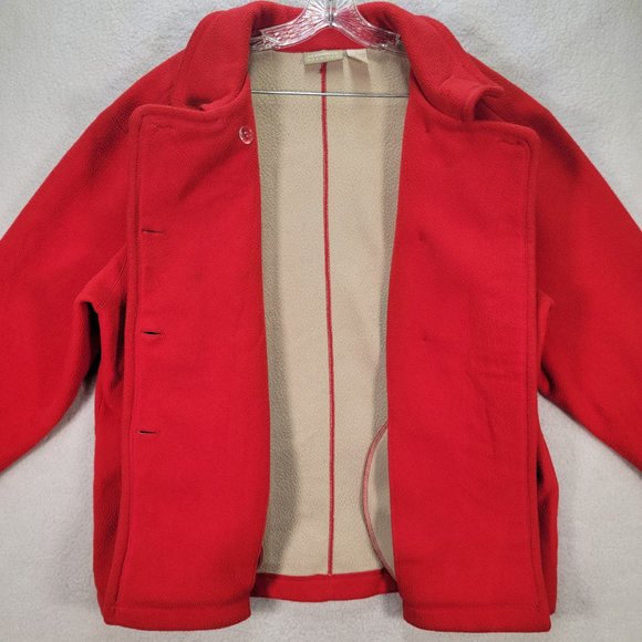 Liz Claiborne Liz Wear Red Collared Button Up Cozy Y2K Pea Coat - Picture 7 of 16
